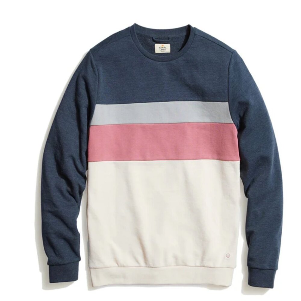 Marine Layer Jordan Sweatshirt in Navy/Natural Colorblock Size Large